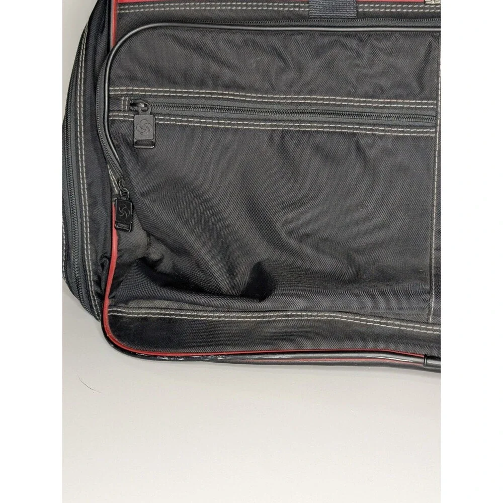Vtg Samsonite Oyster Garment Bag 1987 Black Red Trim Fold-Out Travel Luggage USA